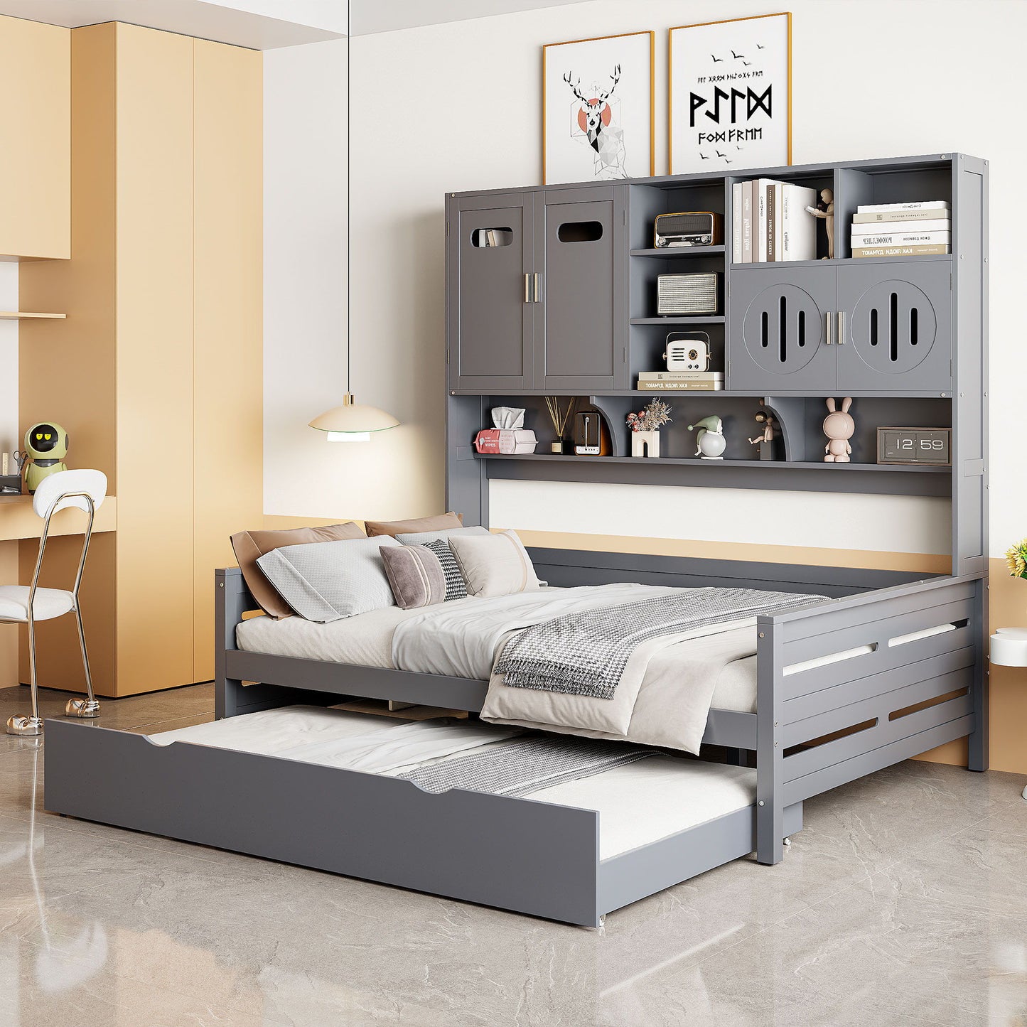 Daybed & All-In-One Cabinet And Shelf
