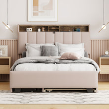 Load image into Gallery viewer, Upholstered Platform Bed With Storage Headboard, Trundle &amp; 2 Drawers And A Set Of Sockets &amp; USB Ports
