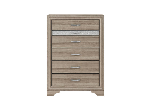 Seville - 5 Piece King Bedroom Set (Bed, Dresser & Mirror, Nightstand, Chest) - Brown / Natural