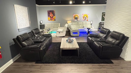 U8881 / U8880 - Leather Power Reclining Sofa / Power Console Reclining Loveseat - Black