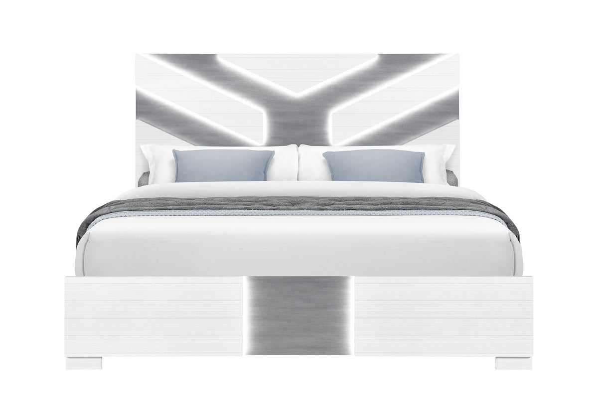 Optimus - King Bed With LED - White