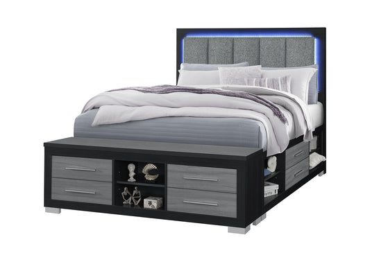 Emma - Queen Bed With LED And USB - Black / Gray