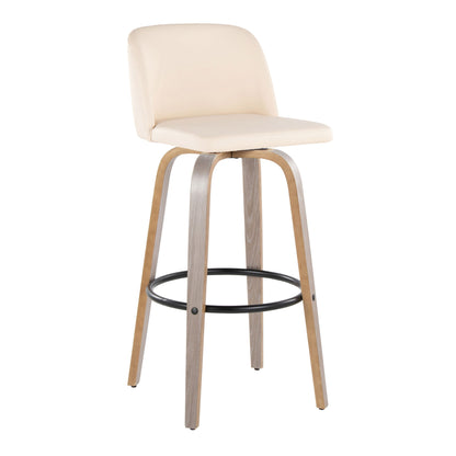 Toriano - Contemporary Fixed Height Barstool With Swivel With Round Footrest (Set of 2) - Light Gray / Cream