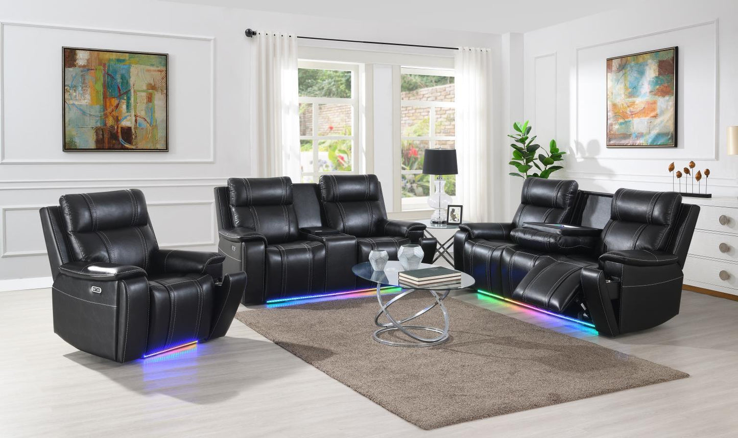 U68 - LED Power Reclining Sofa With EMM Control Panel, Dropdown Table, Bluetooth Speaker & Wireless - Black