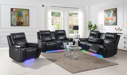 U68 - LED Power Reclining Sofa With EMM Control Panel, Dropdown Table, Bluetooth Speaker & Wireless - Black