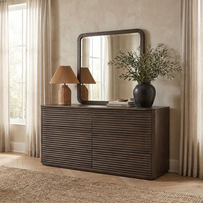 Morino - Oak Veneer And Solid Wood Mirror - Brown