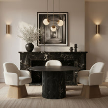 Load image into Gallery viewer, Marlowe - Linen Textured Fabric Upholstered Swivel Dining Arm Chair - Stained Natural
