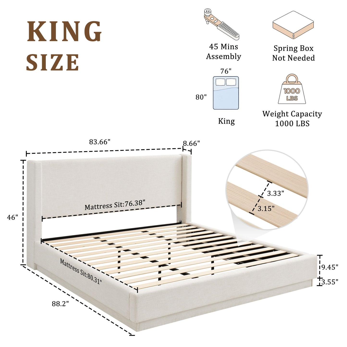 Noir - Upholstered Platform Bed With Wingback Headboard