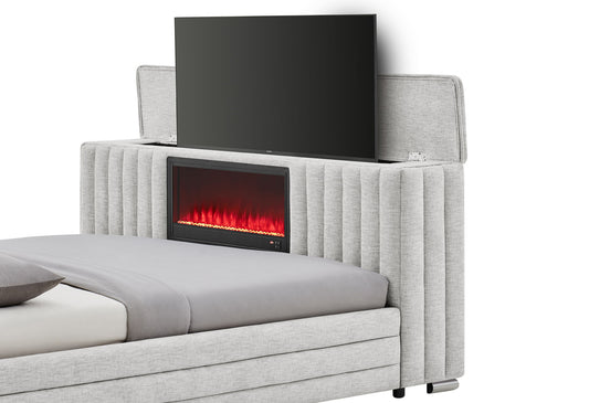 Elias - Queen Bed With Immersive Sound Speaker, LED, TV Lift, And Fireplace - Gray