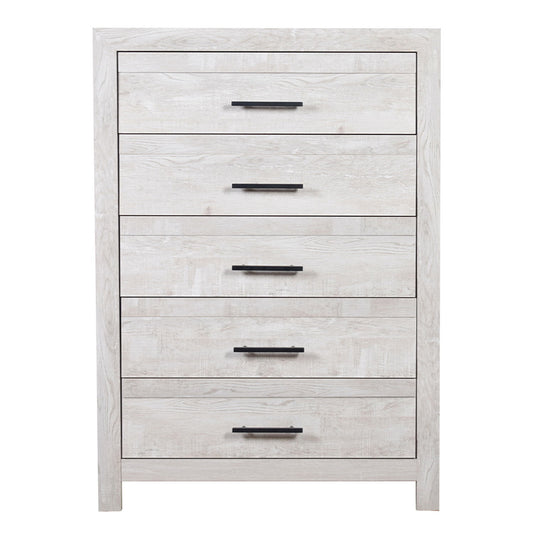 Modern Style 5 Drawer Chest In Natural Rustic Wood With Clean Lines And Spacious Storage