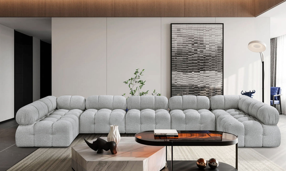 Ames - 7 Piece Boucle Fabric Modular Sectional