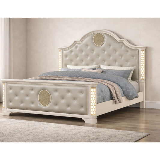 Jasmine - Queen Size Tufted Upholstery & LED Bed - Beige