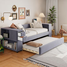 Load image into Gallery viewer, Upholstered Bed With Storage And Twin Trundle, USB Charging Ports
