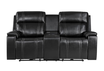U8881 / U8880 - Leather Power Reclining Sofa / Power Console Reclining Loveseat / Power Recliner - Black