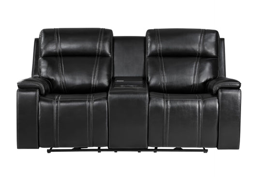 U8881 / U8880 - Leather Power Reclining Sofa / Power Console Reclining Loveseat - Black