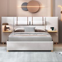 Load image into Gallery viewer, Upholstered Platform Bed, 2 Outlets And USB Charging Ports On Both Sides, 2 Bedside Pillows, Storage Shelves
