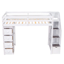 Load image into Gallery viewer, Loft Bed With Storage Drawers And Stairs With Shelves
