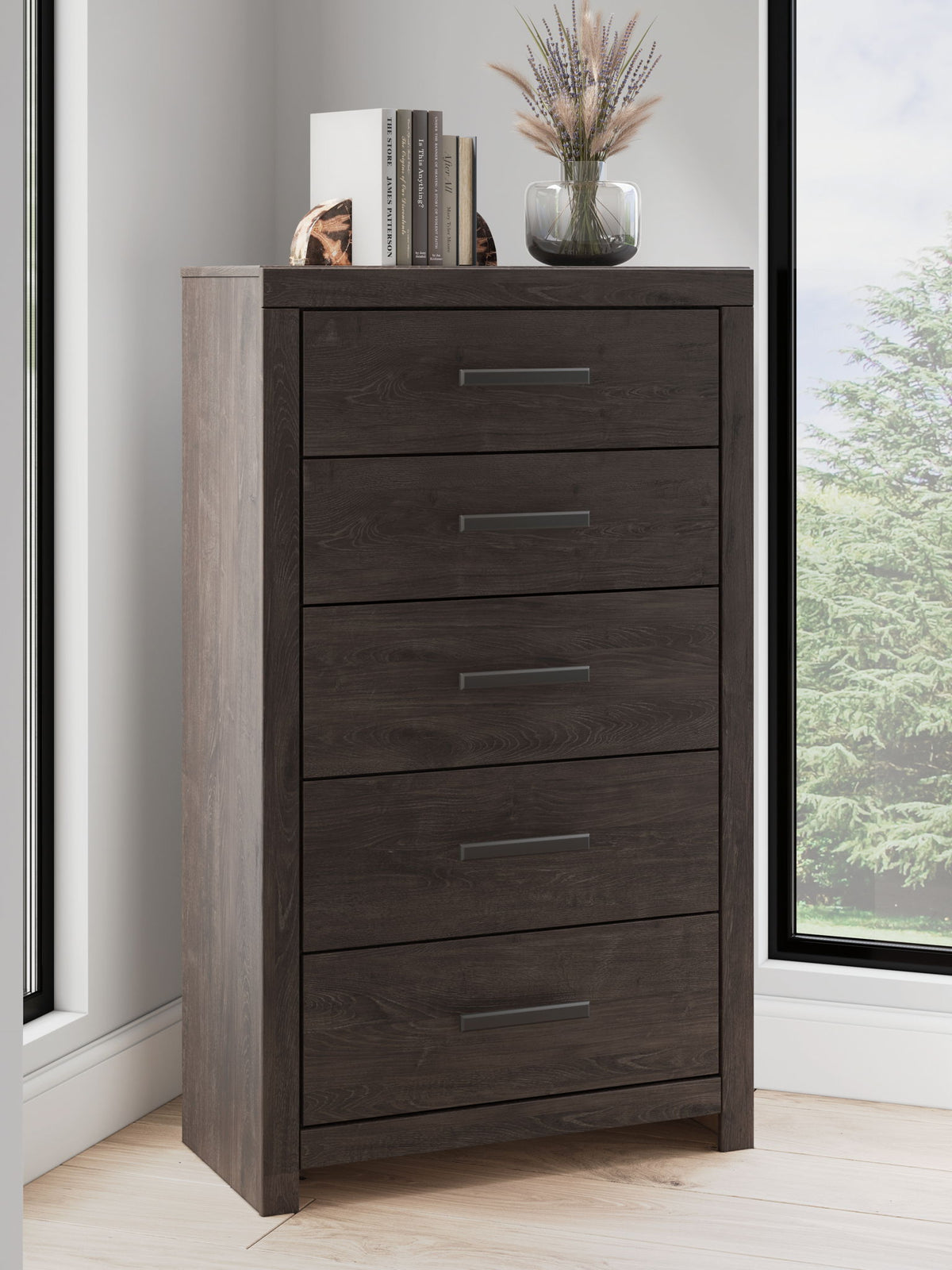 Prendonea - Five Drawer Chest - Charcoal
