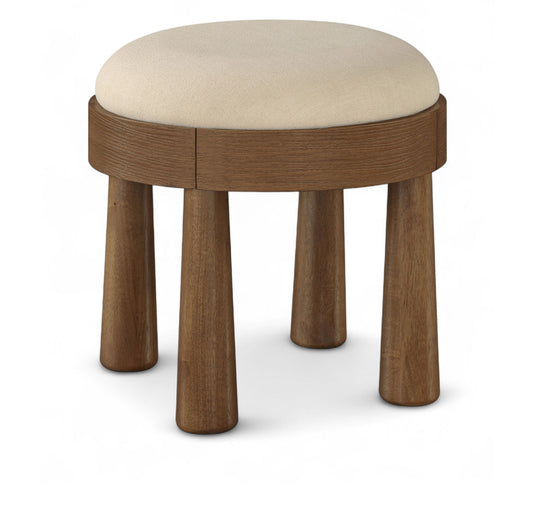 Larea - Linen Textured Fabric Upholstered Ottoman - Walnut Base