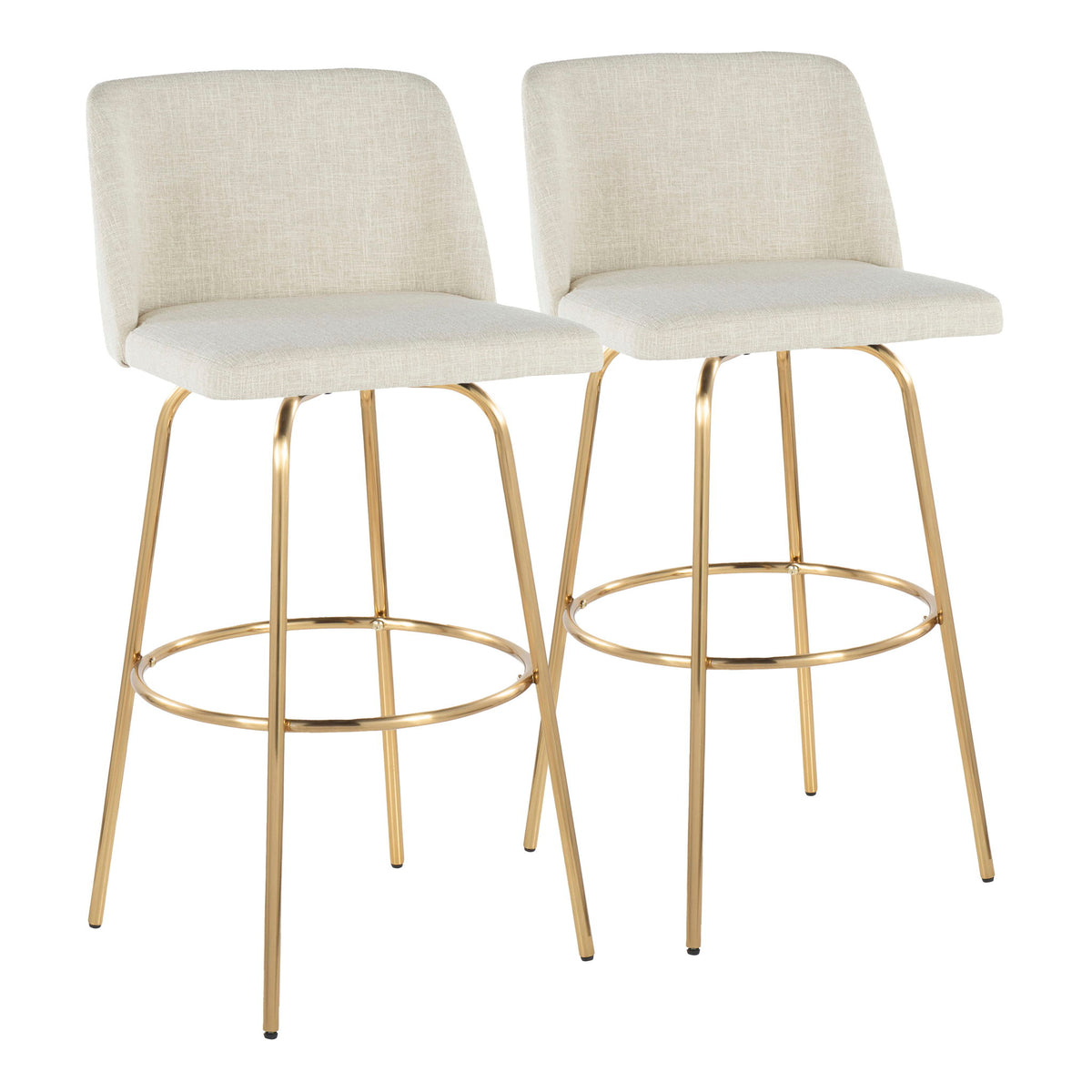Toriano - Contemporary Fixed Height Barstool Swivel With Round Footrest (Set of 2) - Cream