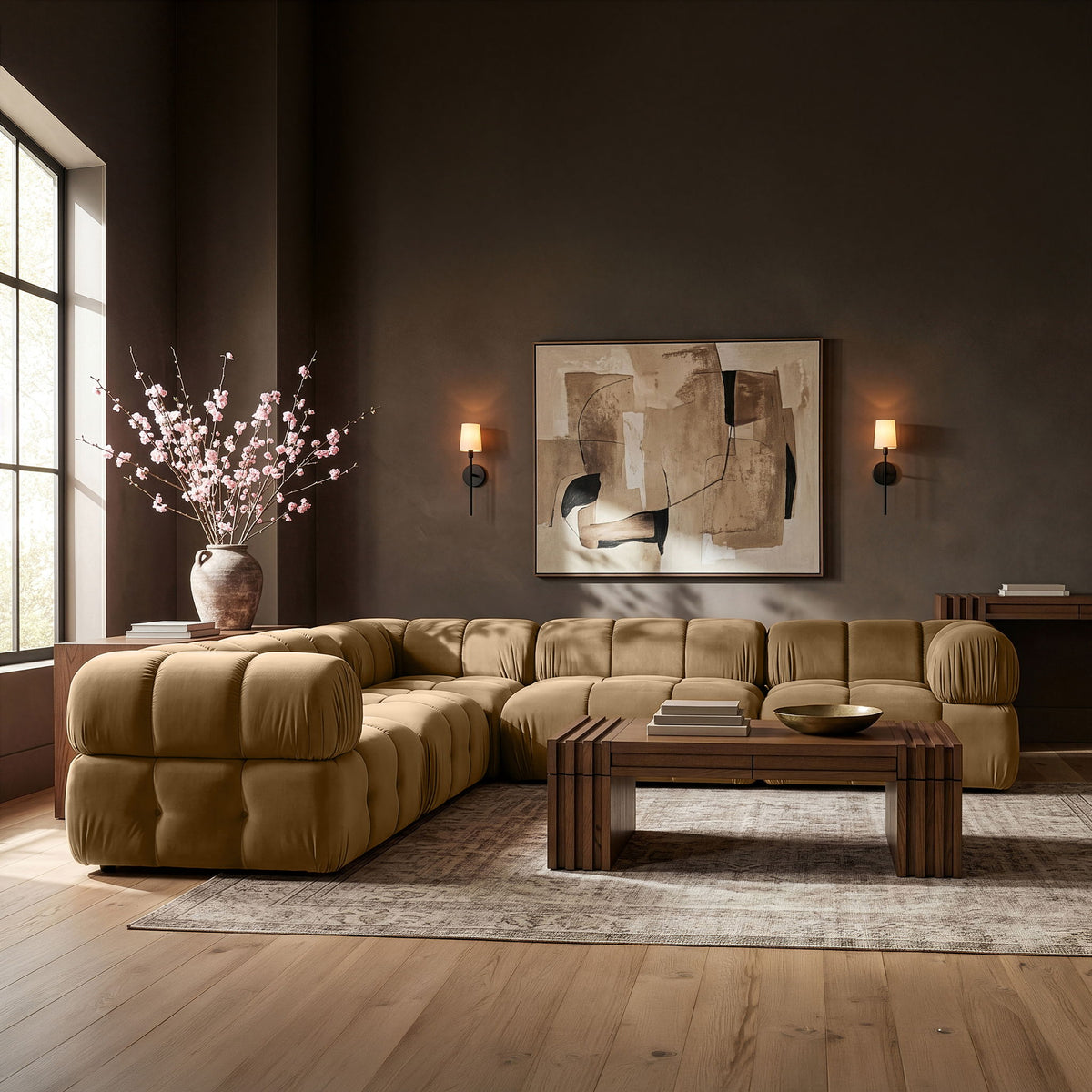 Orin - Velvet 5 Piece Modular Corner Sectional