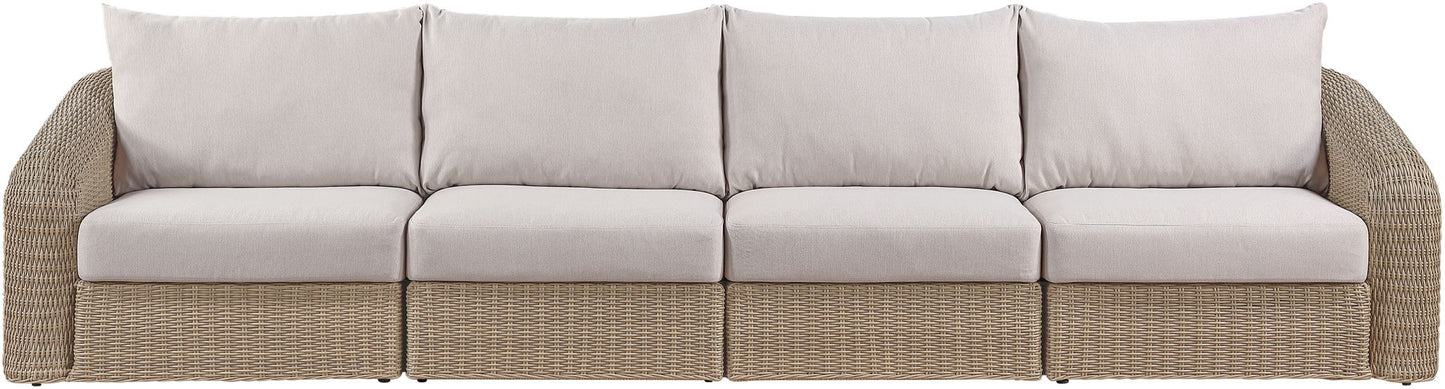 Seacrest - Olefin Water Resistant Fabric And Wicker 4 Piece Outdoor Patio Modular Sofa