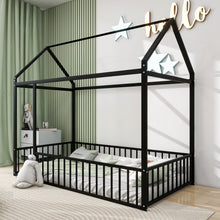 Load image into Gallery viewer, Metal Bed House Bed Frame With Fence
