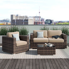 Load image into Gallery viewer, Modern Style Hdpe Wicker Seating Group With Cushions For 3 People In Brown Finish
