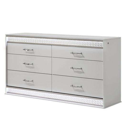 Glam - 6 Drawer Dresser With LED Lighting (Includes Dresser Only) - White