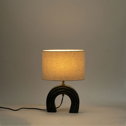Lithos - Genuine Marble Base And Linen Textured Fabric Shade Table Lamp