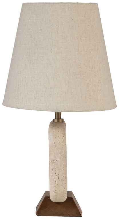 Solis - 14" Genuine Marble And Mango Wood Base With Linen Textured Fabric Shade Table Lamp