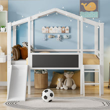 Load image into Gallery viewer, Loft House Bed With Ladder And Slide, With board And Light Strip On The Roof
