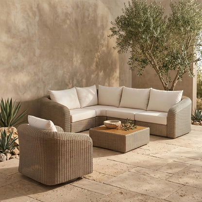Seacrest - Olefin Water Resistant Fabric And Wicker 4 Piece Outdoor Patio Modular Sectional