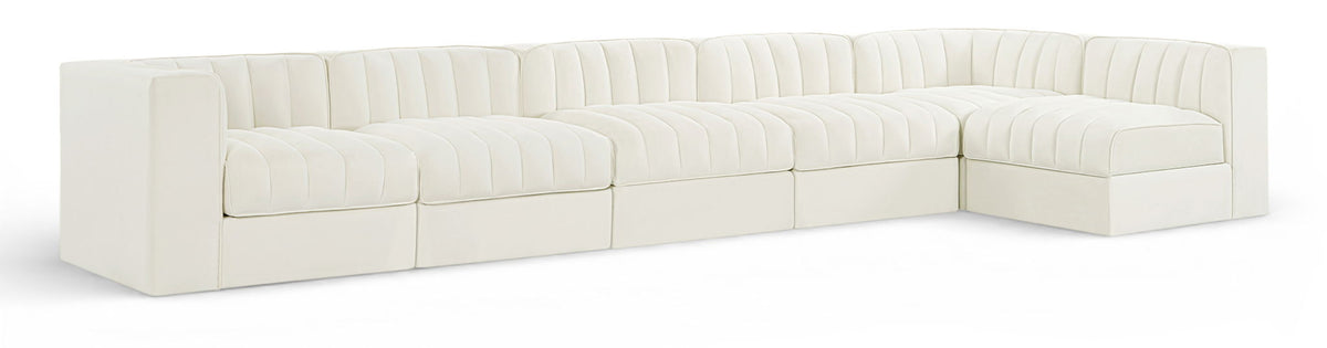Rummi - Velvet Performance Fabric Upholstered 6 Piece Modular Sectional, L-Shaped (Right)