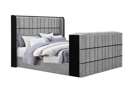 Isabella - King Bed Footboard With 50" TV Lift, EU And Bluetooth Speaker - Gray