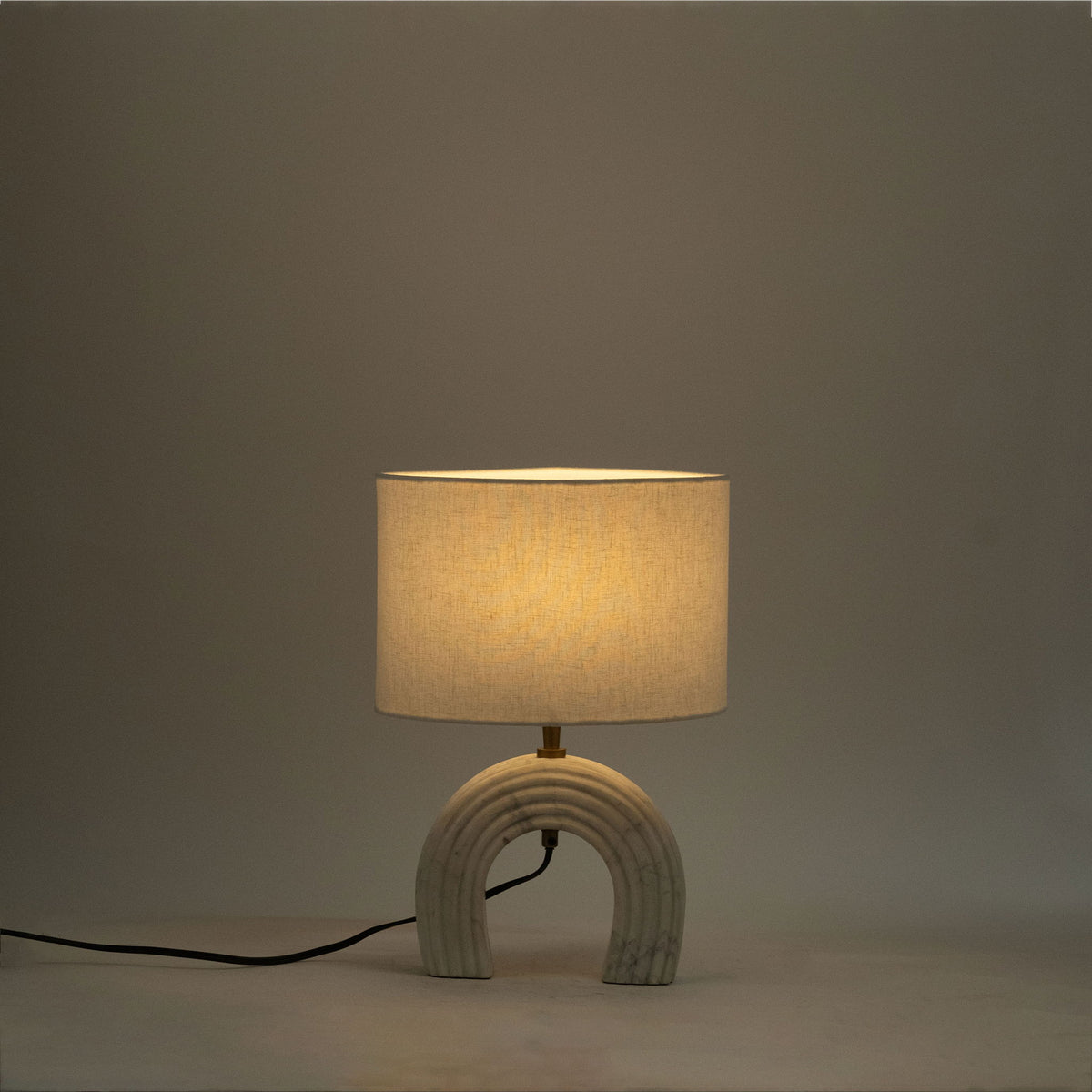 Lithos - Genuine Marble Base And Linen Textured Fabric Shade Table Lamp