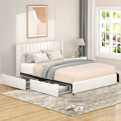 Anda - Boucle Upholstered Platform Bed With Patented Drawers Storage - Ivory - Ego Home Furniture
