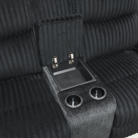 U181 - Corduroy Motion Sofa With Drop Down Table - Black