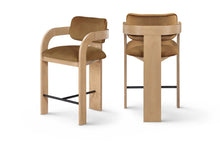 Load image into Gallery viewer, Cedra - Velvet Performance Fabric Upholstered Counter Stool - Natural Frame
