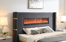 Load image into Gallery viewer, B544 - Velvet Bed With Fireplace &amp; Bluetooth Speaker &amp; USB
