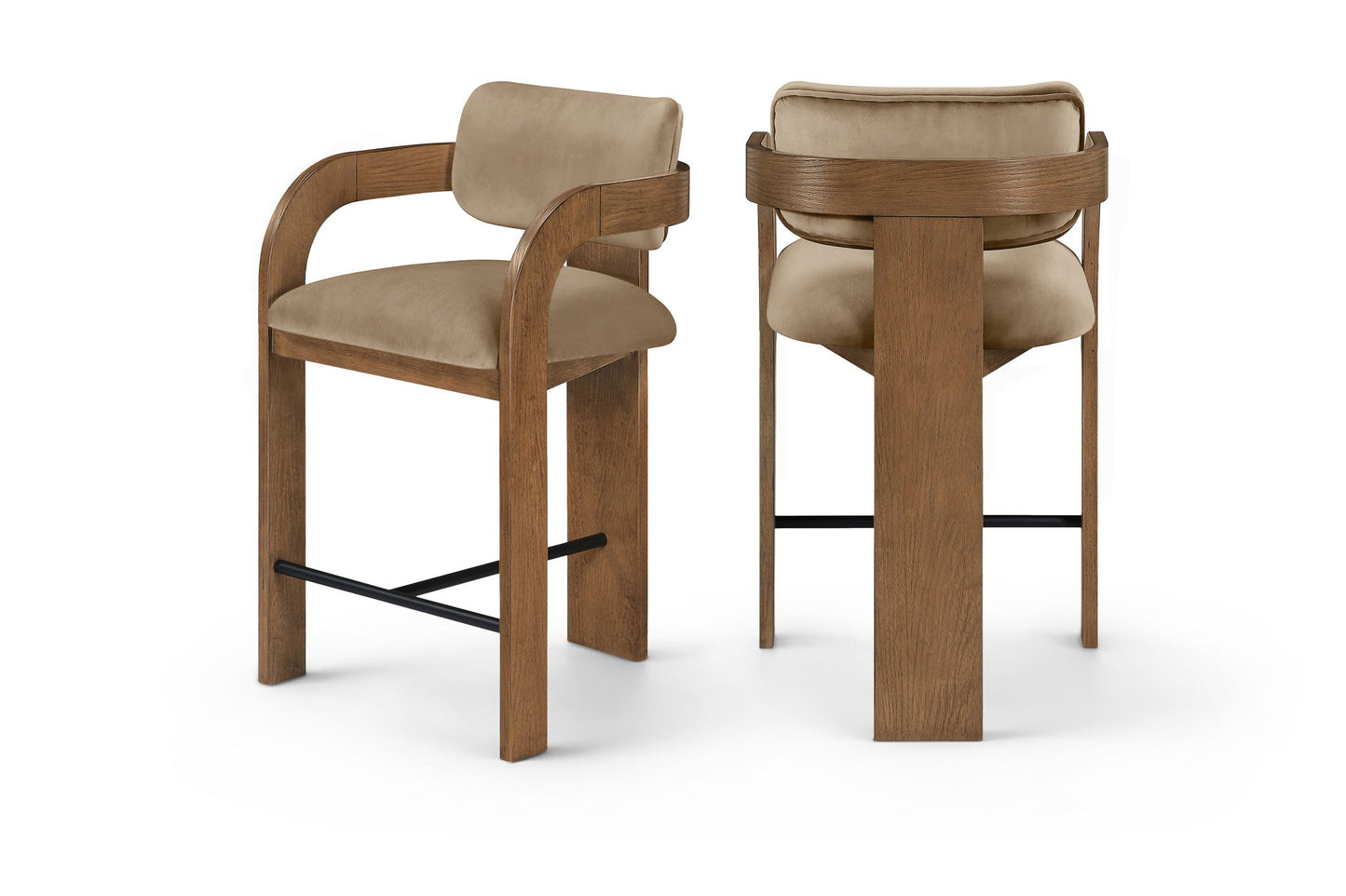 Cedra - Velvet Performance Fabric Upholstered Counter Stool - Brown Frame