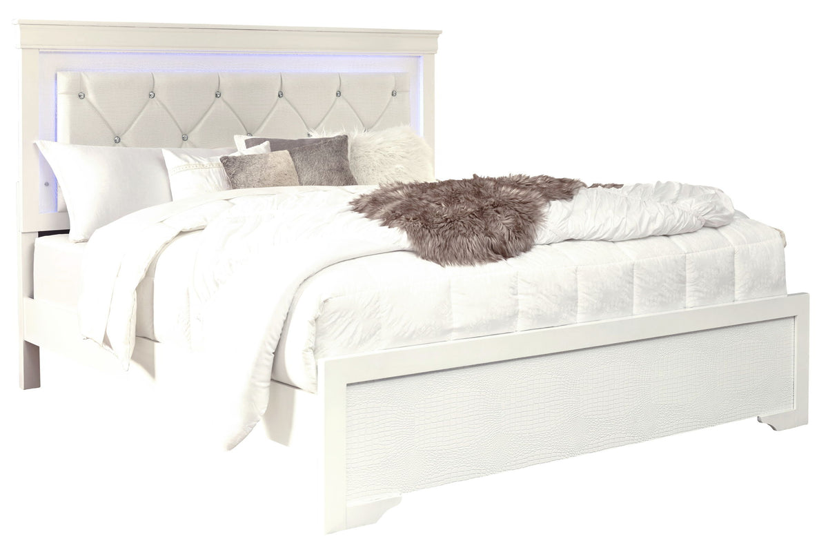 Pompei - Queen Bed Headboard With LED And Footboard - Metallic White