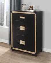 Load image into Gallery viewer, Blake - 4 Piece Full Bedroom Set (Bed With Lamps, Dresser, Mirror, Nightstand) - Black / Gold
