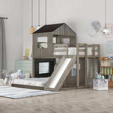 Load image into Gallery viewer, Loft Bunk Bed With Playhouse, Farmhouse, Ladder, Slide And Guardrails
