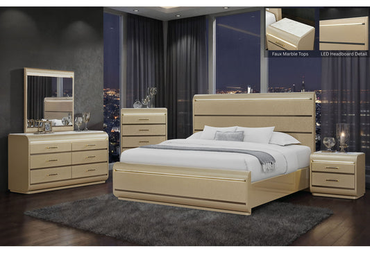 Genesis - King Bed With LED - Gold