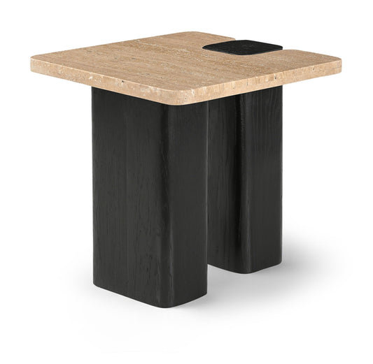 Ravenna - Genuine Travertine Top And Oak Wood Base Table