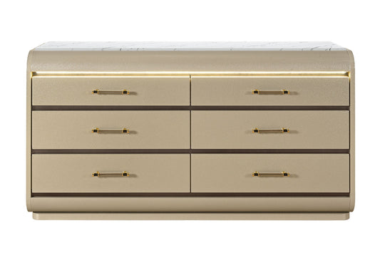Genesis - 5 Piece King Bedroom Set (Bed, Dresser & Mirror, Nightstand, Chest) - Gold