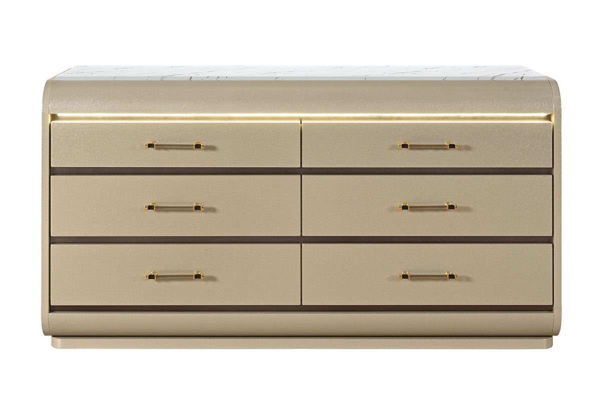 Genesis - 5 Piece Full Bedroom Set (Bed, Dresser & Mirror, Nightstand, Chest) - Gold