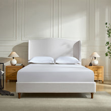 Load image into Gallery viewer, Hannah - Upholstered Wingback Bed Size / Tall Headboard Upholstered King Bed / Premium Textured Look / Minimalist Designs / No Box Spring Needed
