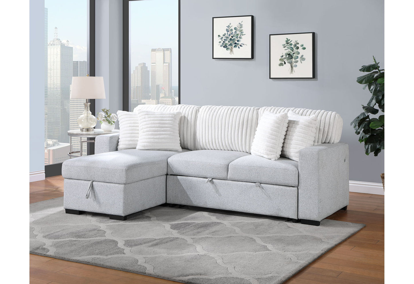 U0204 - Reversible Chaise With Storage - Light Gray / White